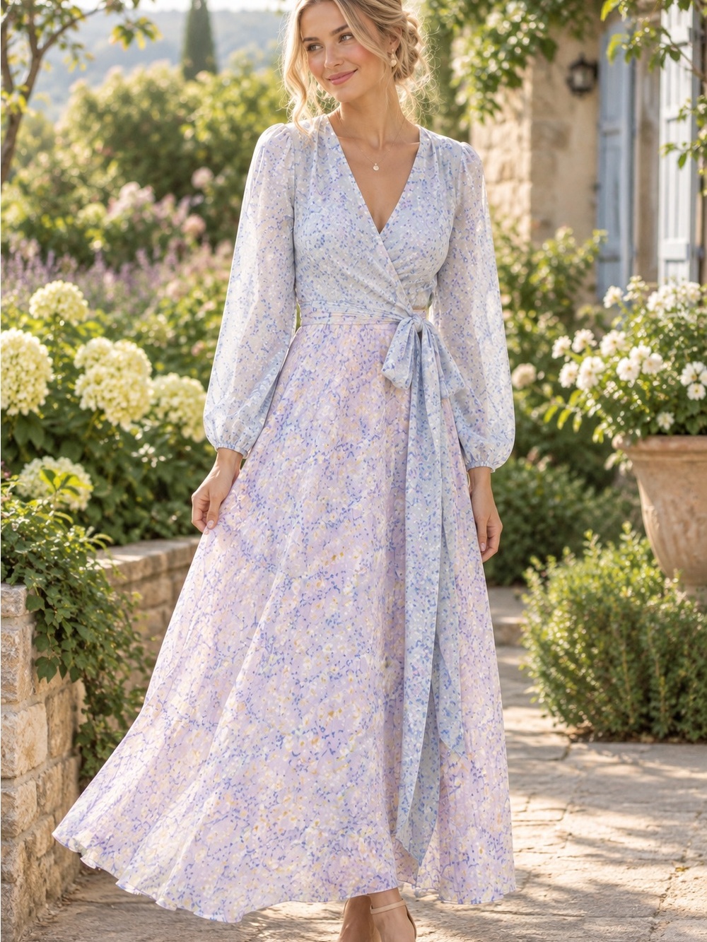 Ann Taylor Lavender Floral Wrap Maxi Dress